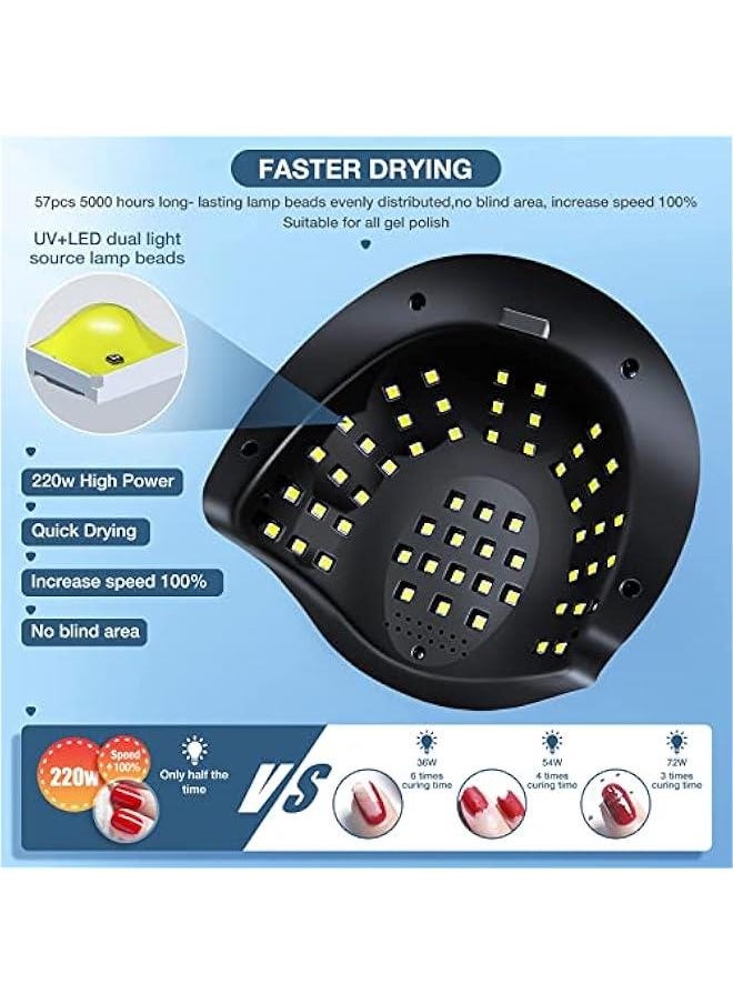 UV LED Nail Lamp, 220W Fast UV Light for Nails Gel Polish, Professional Curing with 4 Timer Setting Auto Sensor, LED Gel Nail Dryer for Fingernail and Toenail Home Salon Use, Nail Art Tools