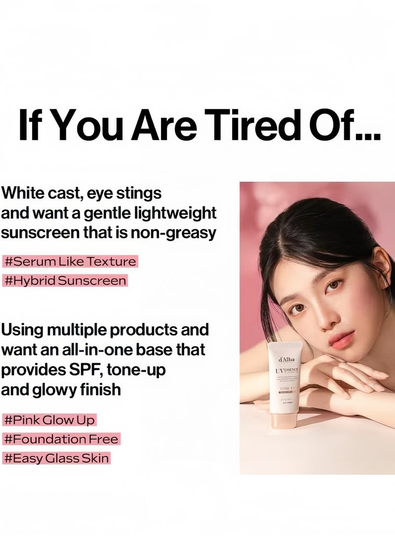 Piedmont Italian White Truffle Waterfull Tone-up Sunscreen, Vegan Skincare, Tinted Moisturizer with SPF 50+ PA++++, Glowy Sunscreen, Gentle and Safe Use for all Skin Types 50ml