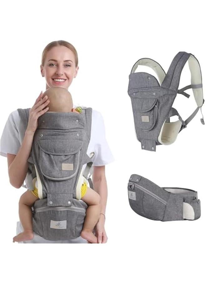 6-in-1 Baby Hip Seat Carrier Baby Waist Stool for Child Ergonomic Infant Carrier with Hip Seat Kangaroo Bag Front and Back Baby Holder Carrier 3-36 Months