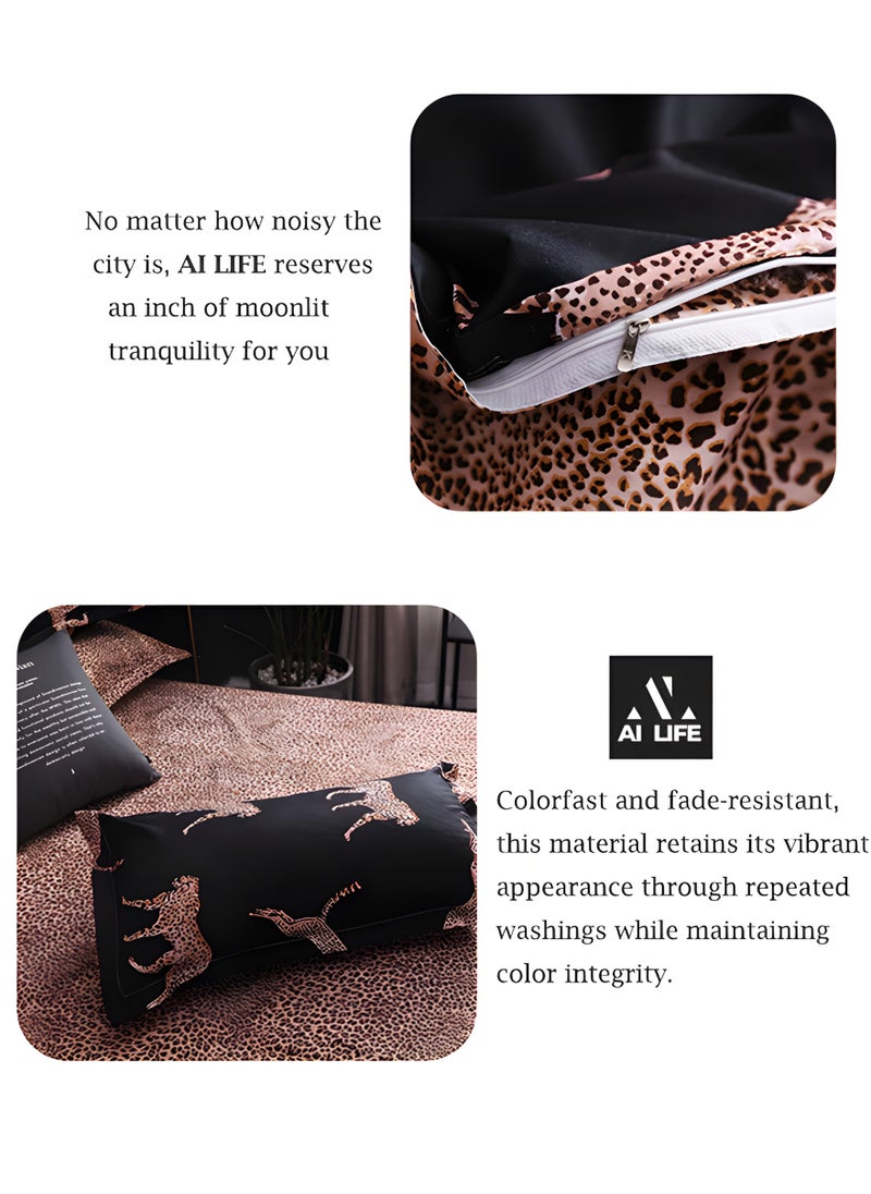 AI LIFE Premium King Size 6 Pieces  Bedding Set 100% Microfibre Without Filling Leopard pattern design-Multicolor