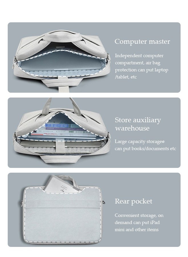 Laptop bag, thickened velvet inner protective shoulder bag, Oxford cloth waterproof, can be hung on one shoulder, with handle, scratch resistant, wear resistant and shockproof, suitable for 15.6 inch laptops, gray