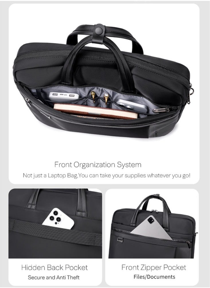 Professional Business Laptop Bag, Durable School Office Briefcase with Laptop Compartment for Men, Black