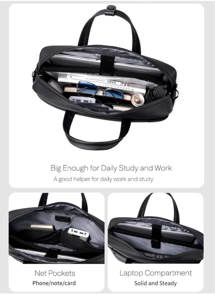 Professional Business Laptop Bag, Durable School Office Briefcase with Laptop Compartment for Men, Black