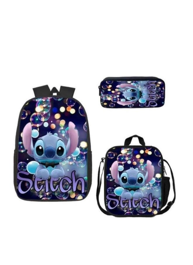 3 Pcs Anime Cartoon Stitch Backpack Set Schoolbag
