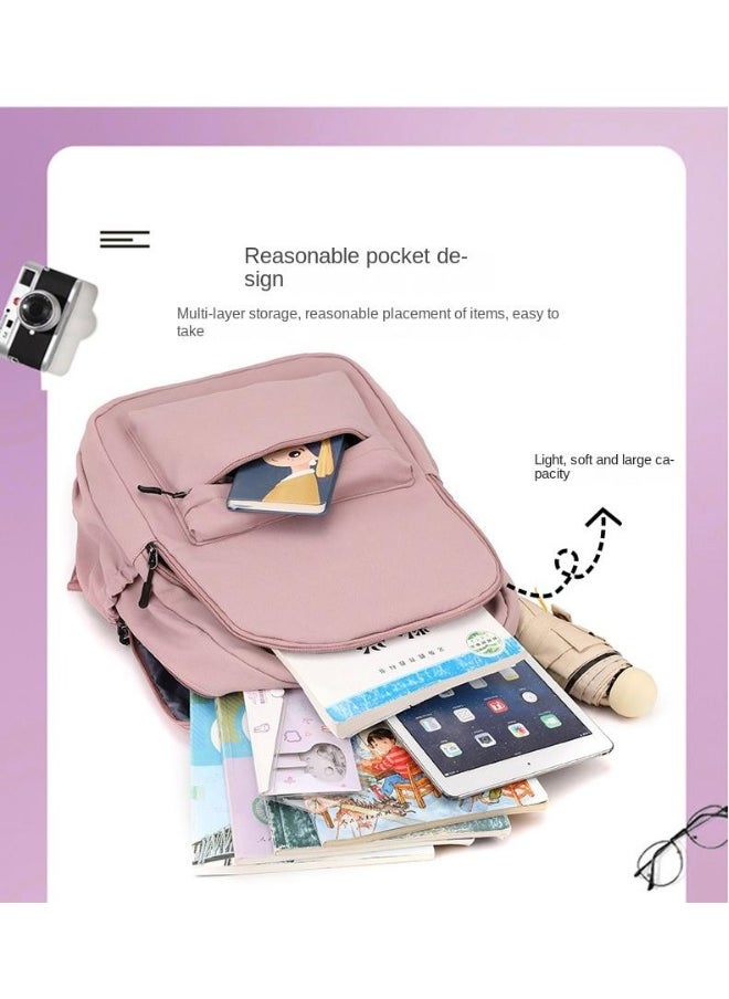 Solid Color Campus Backpack For Middle And High School Students Pink