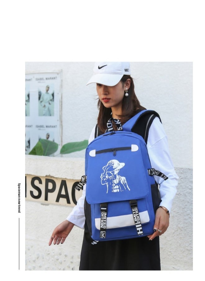 Summer Anime Casual School Backpack Blue/White
