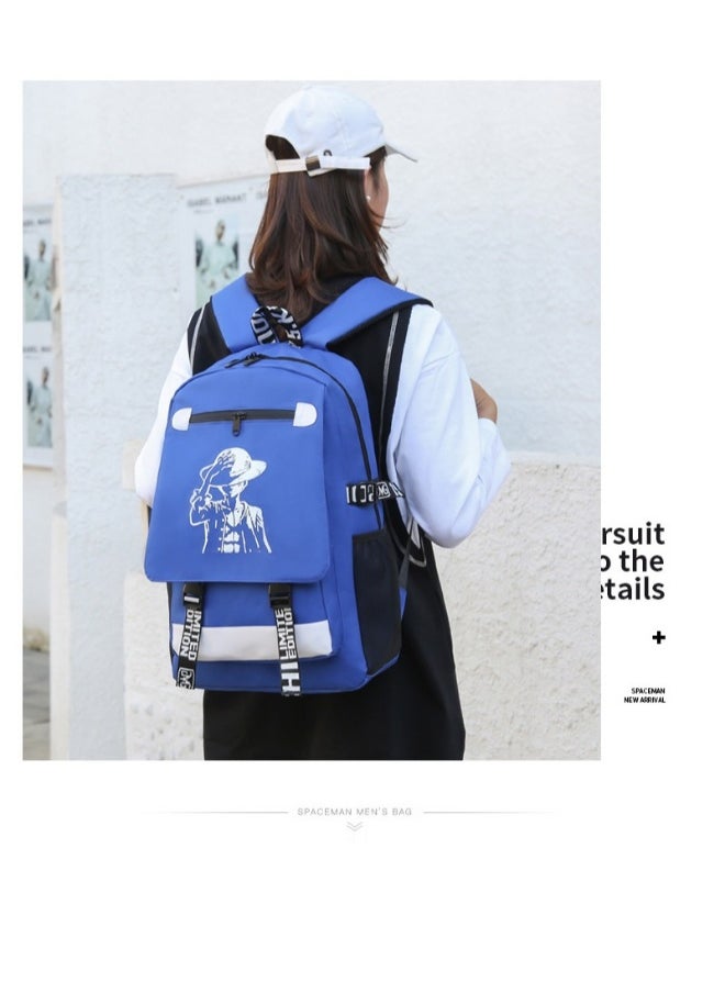 Summer Anime Casual School Backpack Blue/White