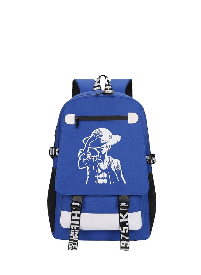 Summer Anime Casual School Backpack Blue/White