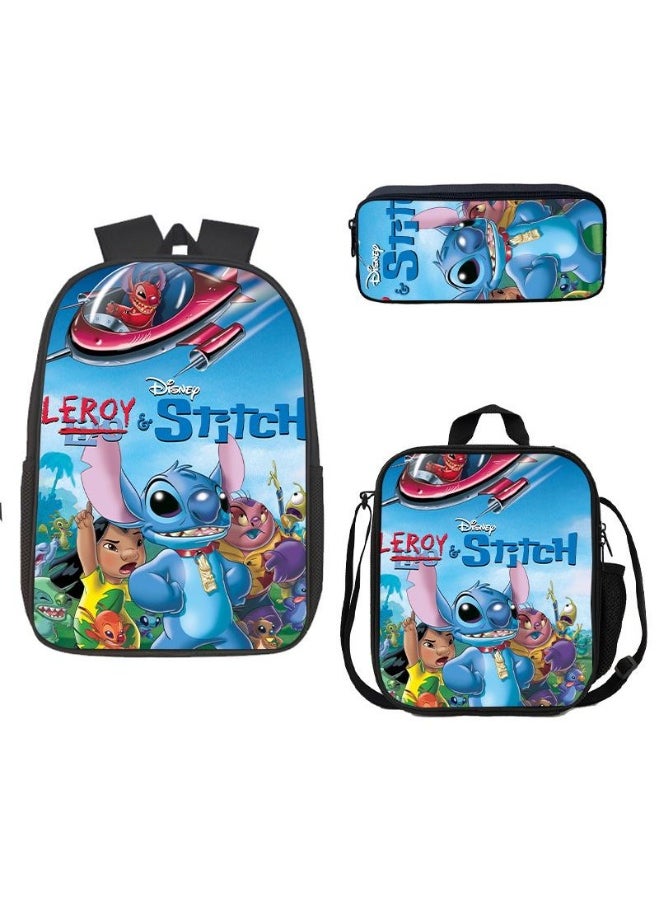3 Pcs Anime Cartoon Stitch Backpack Set Schoolbag