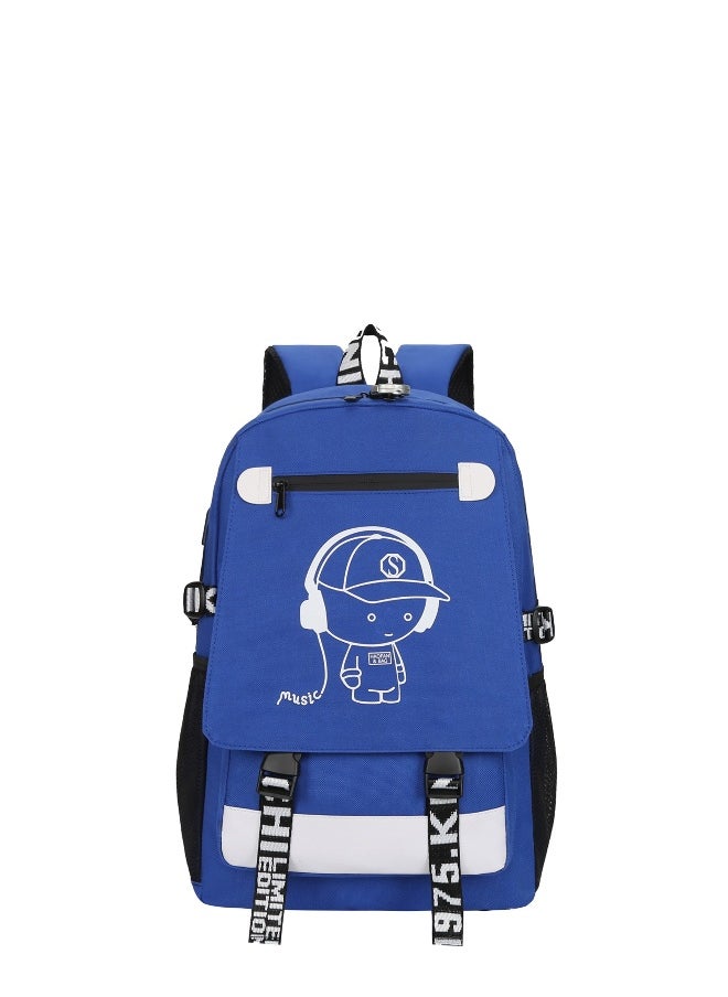 Summer Anime Casual School Backpack Blue/White（Music Boy）