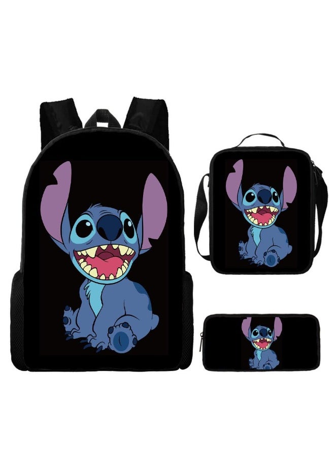3 Pcs Anime Cartoon Stitch Backpack Set Schoolbag