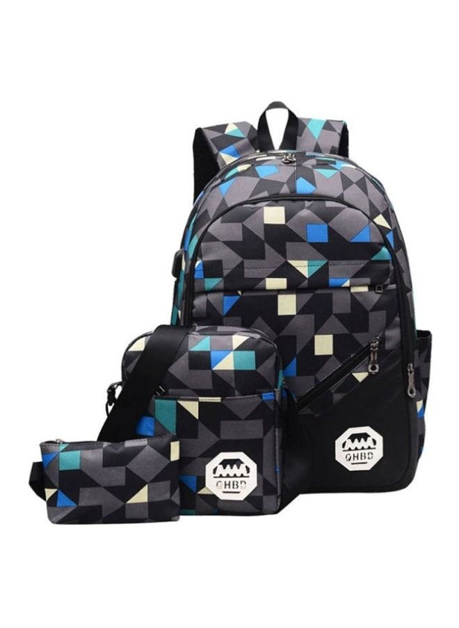 3-Piece Kids Backpack Set Black/Blue/Grey