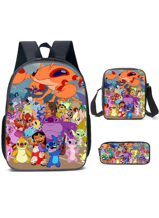 3 Pcs Anime Cartoon Stitch Backpack Set Schoolbag