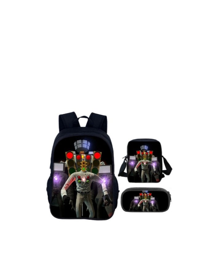 3 Pcs Skibidi Toilet  School Bag Satchel Pencil Case Animated Game Skibidi Toilet Man Gifts For Kids TV Man Toilet Man Titan Man