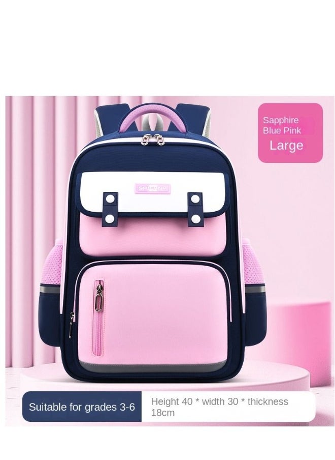 Grade 3-6 Primary School Children's Ridge Protection English Style Schoolbag (Royal Blue Pink)