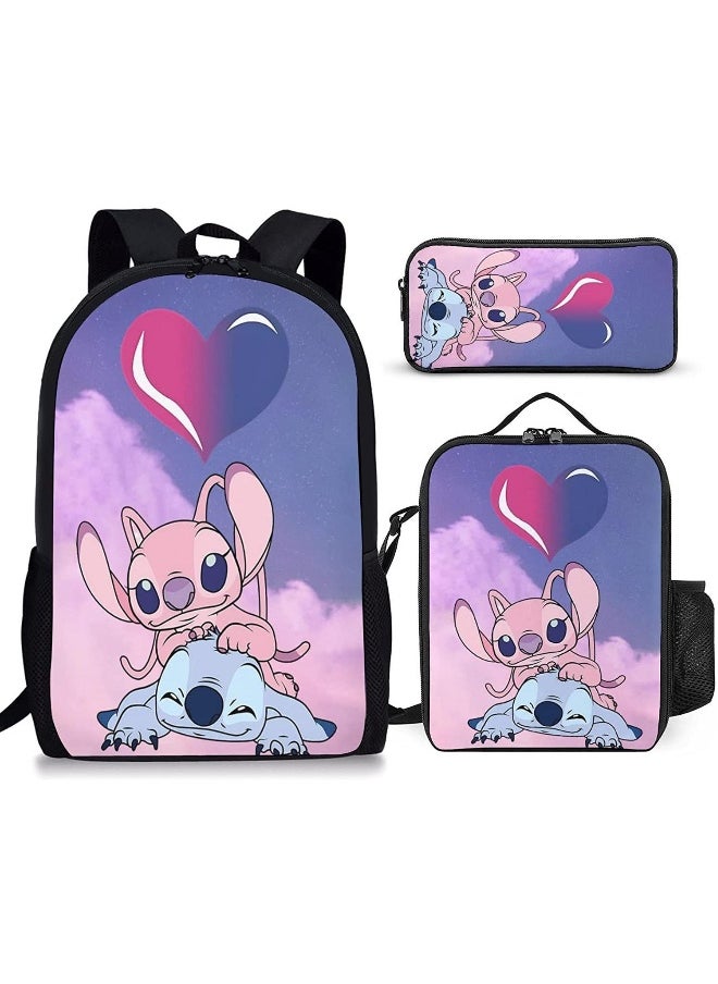 3 Pcs Anime Cartoon Stitch Backpack Set Schoolbag