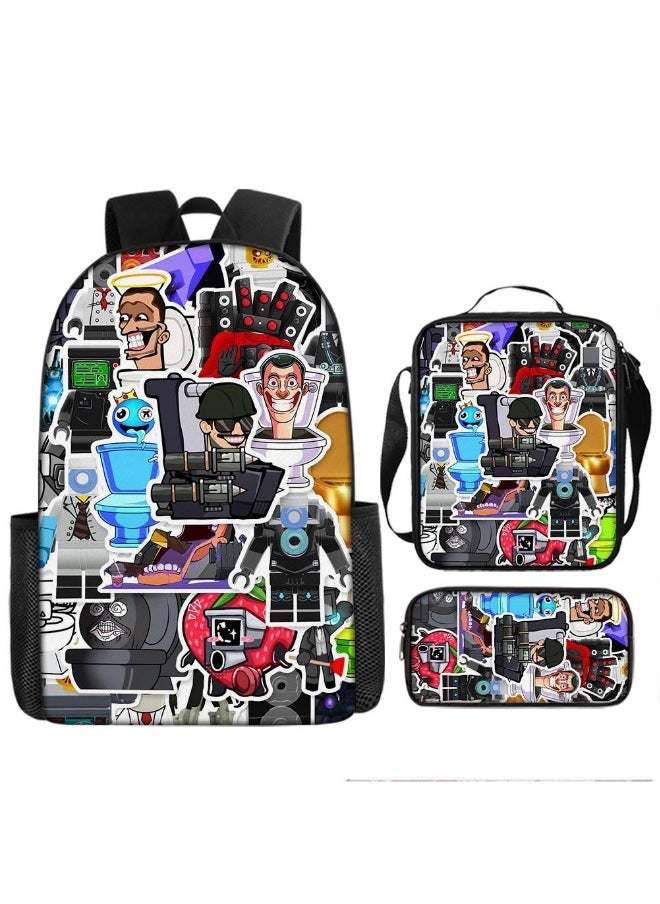 3 Pcs Skibidi Toilet  School Bag Satchel Pencil Case Animated Game Skibidi Toilet Man Gifts For Kids TV Man Toilet Man Titan Man
