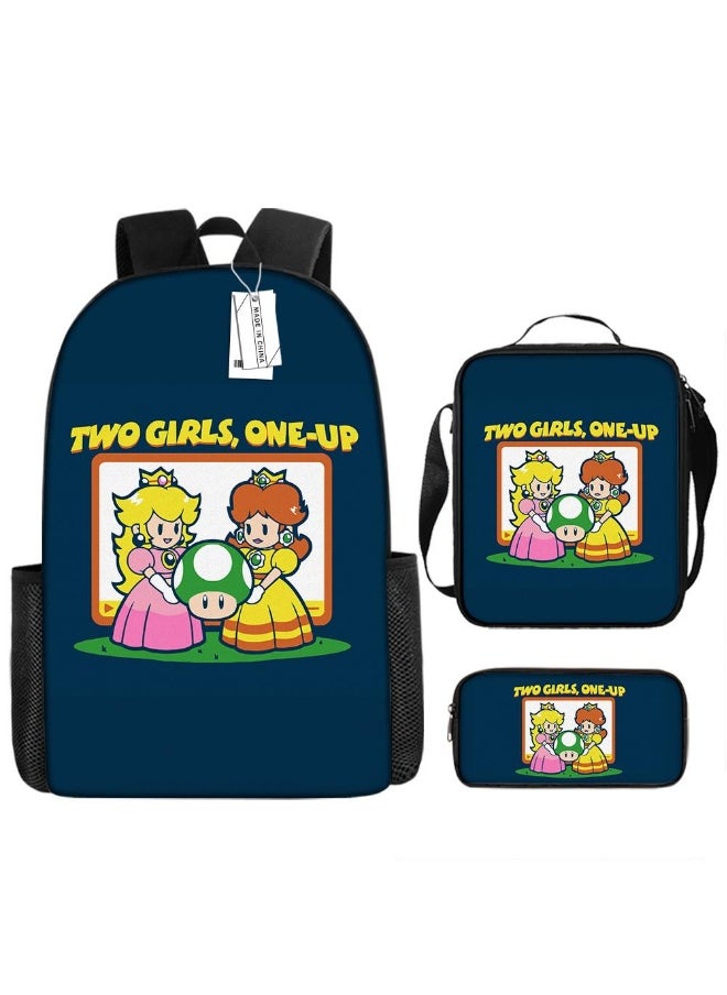 3 Pcs Princess Peach School Bag Satchel Pencil Case Animated Game Super Mario Gifts For Kids Birthday Gift Start Of School Gift