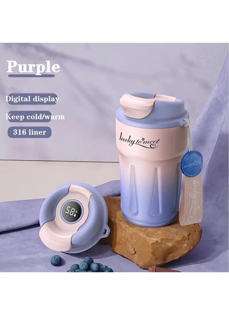 Stainless Coffee Tumbler With Temperature Display,Smart Cup Led,Smart Insulated Travel Coffee Mug Summer Cold Storage Portable Coffee Mug Smart for Car (Smart Purple)