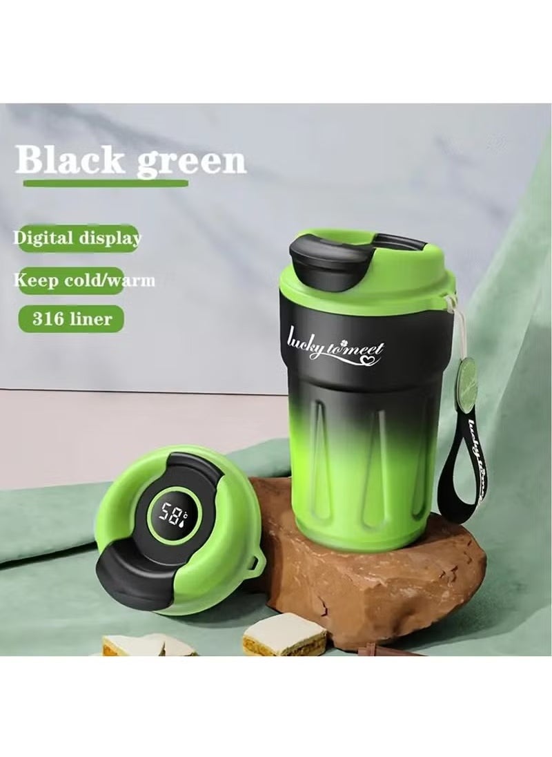 Stainless Coffee Tumbler With Temperature Display,Smart Cup Led,Smart Insulated Travel Coffee Mug Summer Cold Storage Portable Coffee Mug Smart for Car (Smart Black Green)