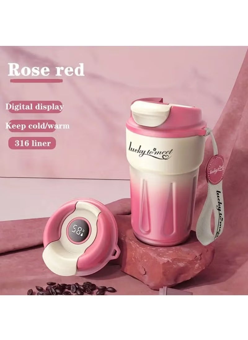 Stainless Coffee Tumbler With Temperature Display,Smart Cup Led,Smart Insulated Travel Coffee Mug Summer Cold Storage Portable Coffee Mug Smart for Car (Smart Rose Red)