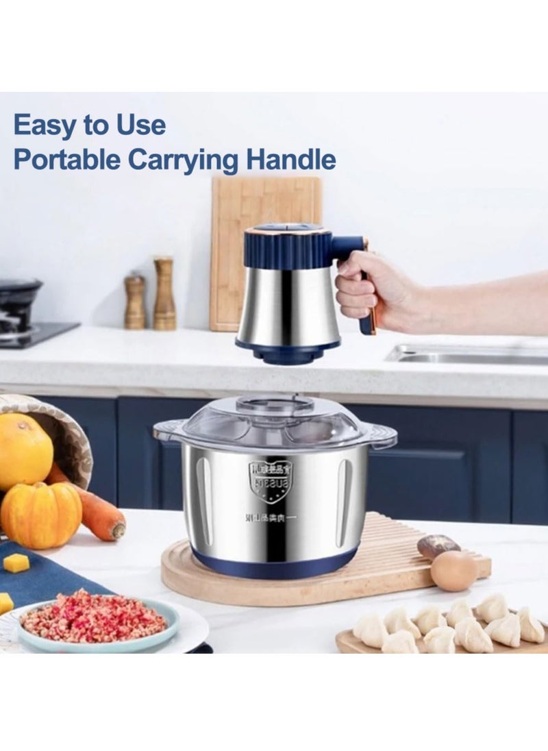 Food Processor, 5-Speed Food Chopper Meat Grinder with 5L Stainless Steel Bowl, 6 Bi-Level Blades for Chopping, Grinding, Mincing, Whisking, Meal Prep, 500w, Blue