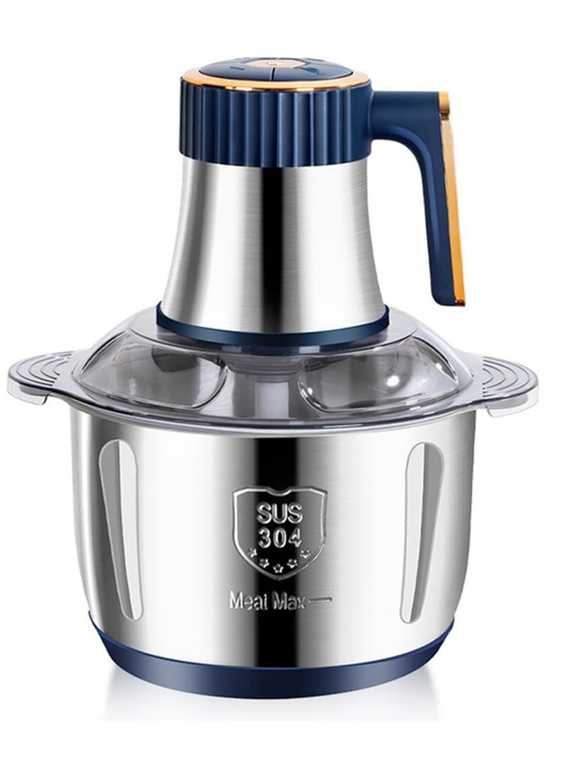 Food Processor, 5-Speed Food Chopper Meat Grinder with 5L Stainless Steel Bowl, 6 Bi-Level Blades for Chopping, Grinding, Mincing, Whisking, Meal Prep, 500w, Blue