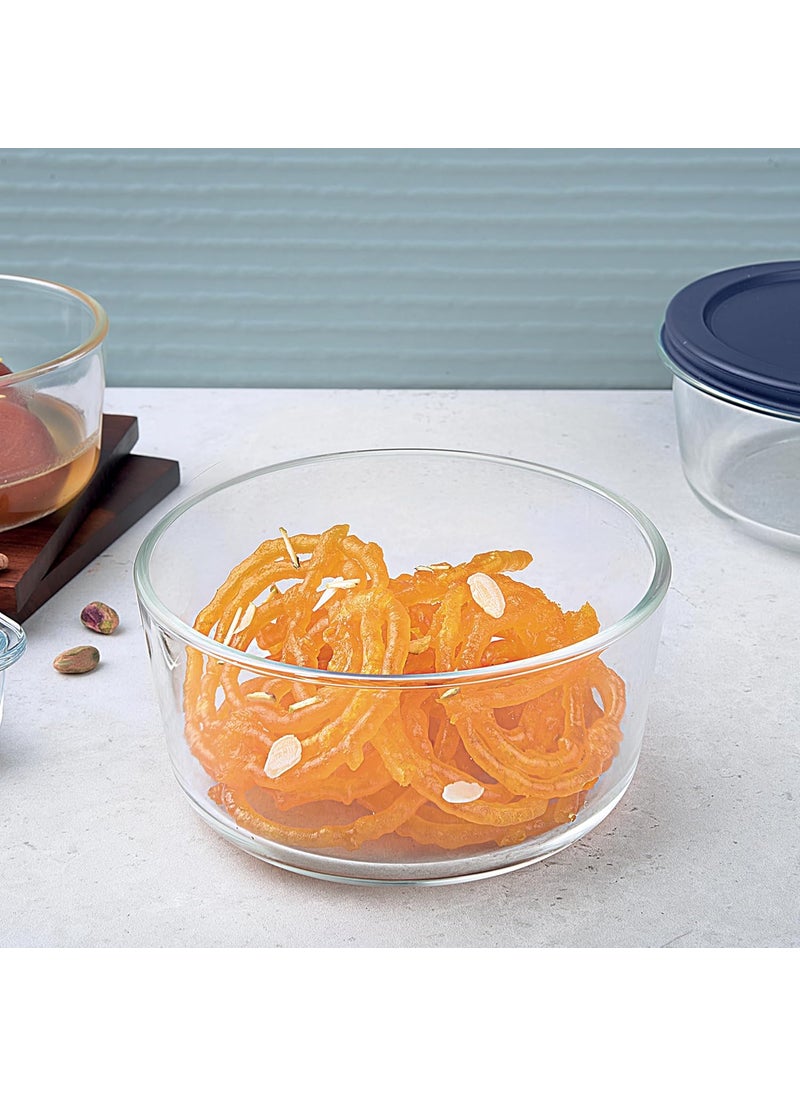 La Opala Cook Serve Store 100% Borosilicate Glass Storage Container | Simply Store with Silicon Lid | Round 950 ml | Microwave & Oven Proof | Dishwasher & Freezer Proof | Durable | Transparent