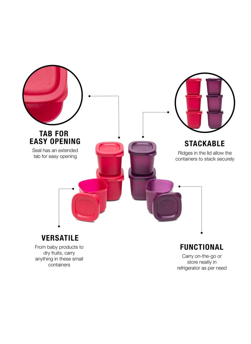 Tupperware Plastic Fridge Box- 110ml , 6 pieces, Pink and Purple