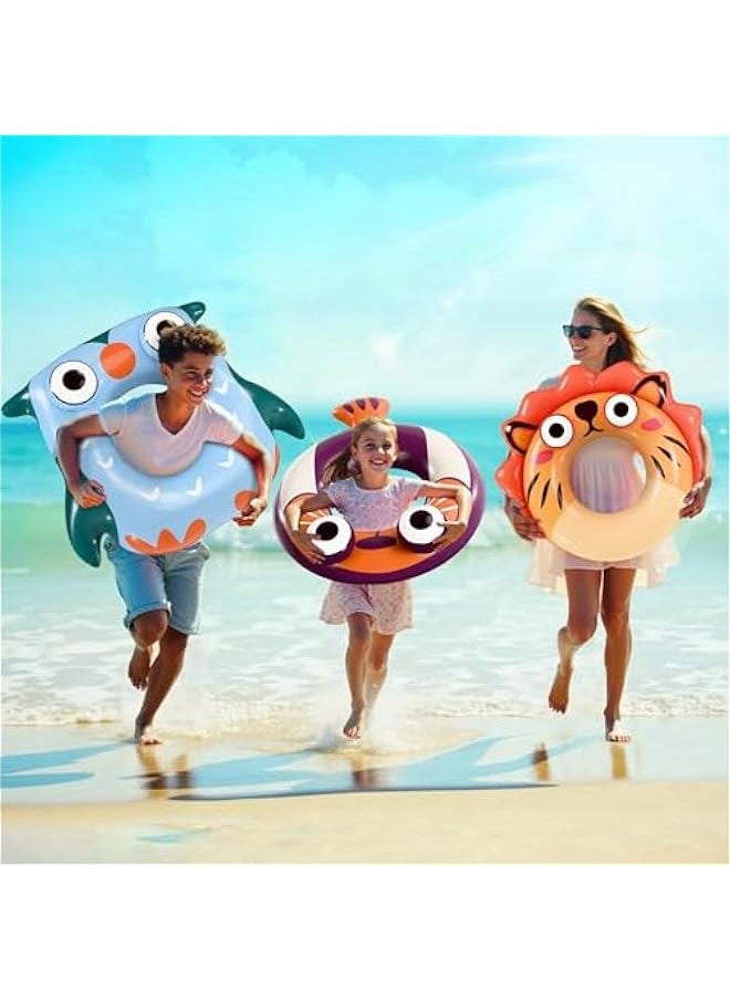 Pool Wave Kids Swim Rings Pool Floats, Toddler Inflatable Animal Swimming Tube Floaties, Summer Outdoor Water Floating Toy, Family Party Gift 3 4 5 6 7 8 10 12 Year Old Boy Girl Children Teen - 3 Pack