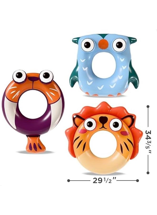 Pool Wave Kids Swim Rings Pool Floats, Toddler Inflatable Animal Swimming Tube Floaties, Summer Outdoor Water Floating Toy, Family Party Gift 3 4 5 6 7 8 10 12 Year Old Boy Girl Children Teen - 3 Pack