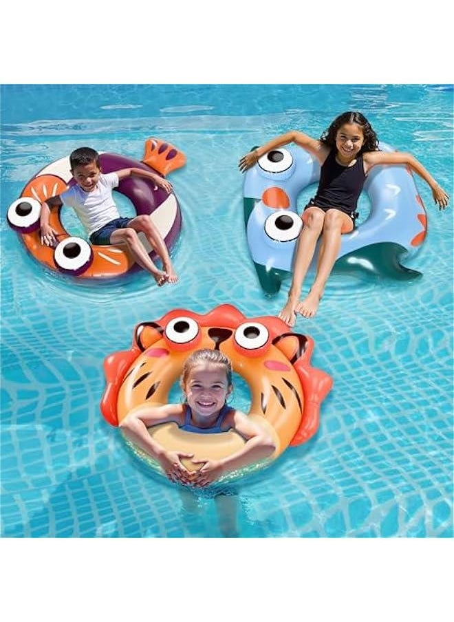 Pool Wave Kids Swim Rings Pool Floats, Toddler Inflatable Animal Swimming Tube Floaties, Summer Outdoor Water Floating Toy, Family Party Gift 3 4 5 6 7 8 10 12 Year Old Boy Girl Children Teen - 3 Pack