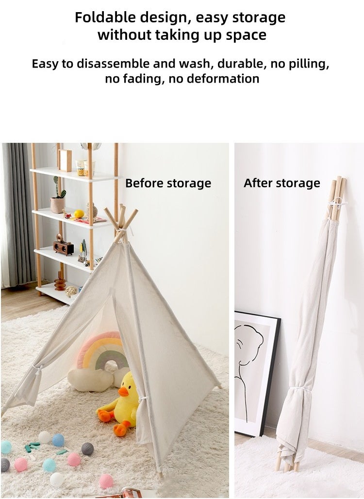 Kids Teepee 100% Cotton Play Tent, - Portable Kids Play Tent Indoor and Outdoor for Girls and Boys (Khaki)