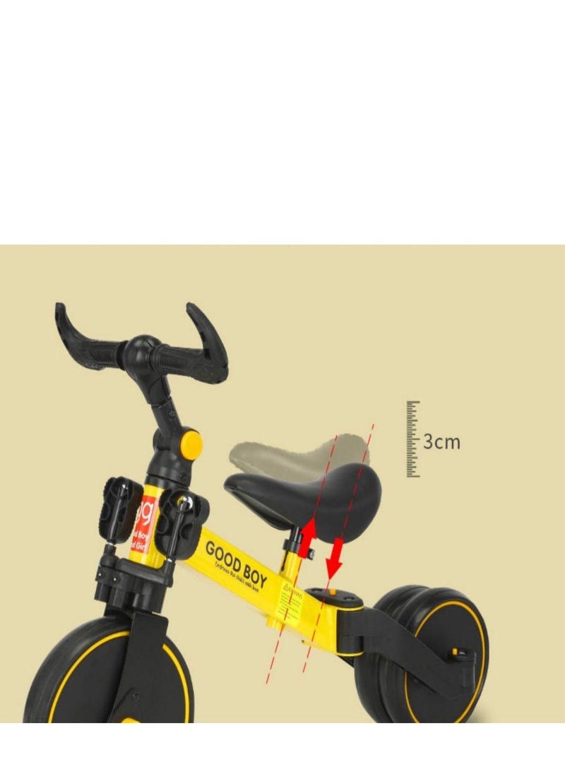 3-in-1 Convertible Kids Tricycle Balance Bike (Yellow)