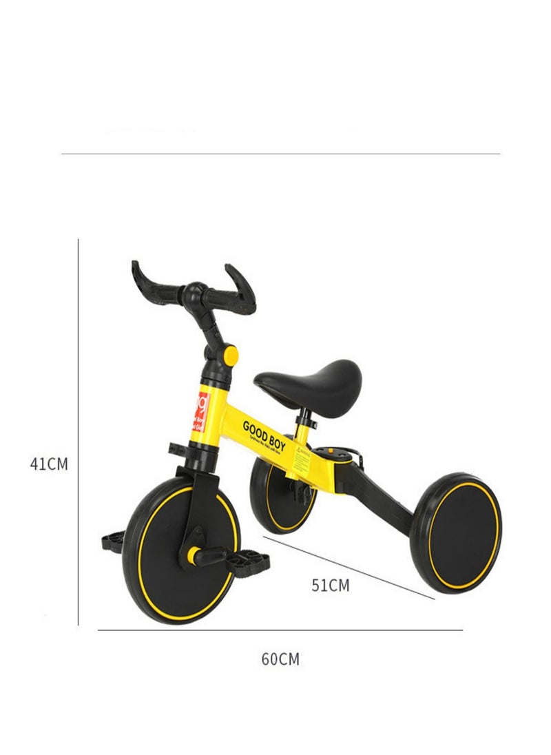 3-in-1 Convertible Kids Tricycle Balance Bike (Yellow)