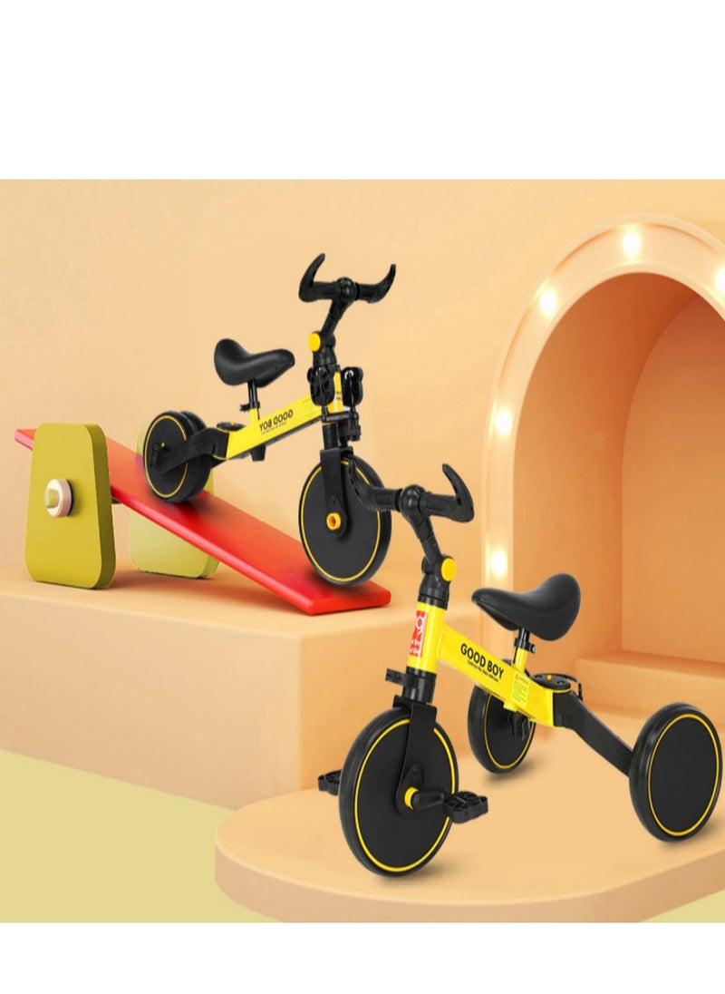 3-in-1 Convertible Kids Tricycle Balance Bike (Yellow)
