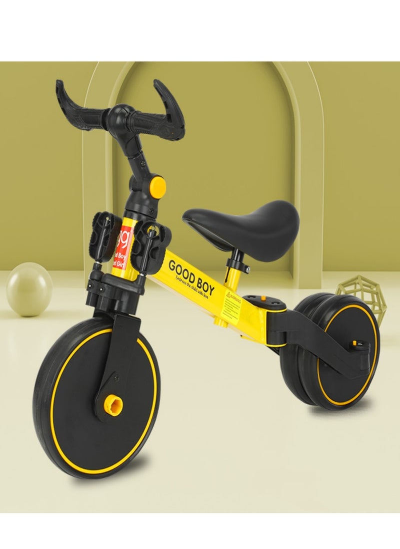 3-in-1 Convertible Kids Tricycle Balance Bike (Yellow)