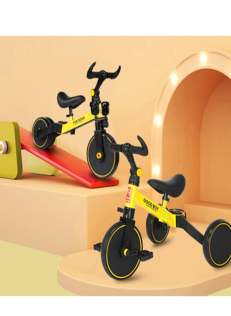 3-in-1 Convertible Kids Tricycle Balance Bike (Yellow)