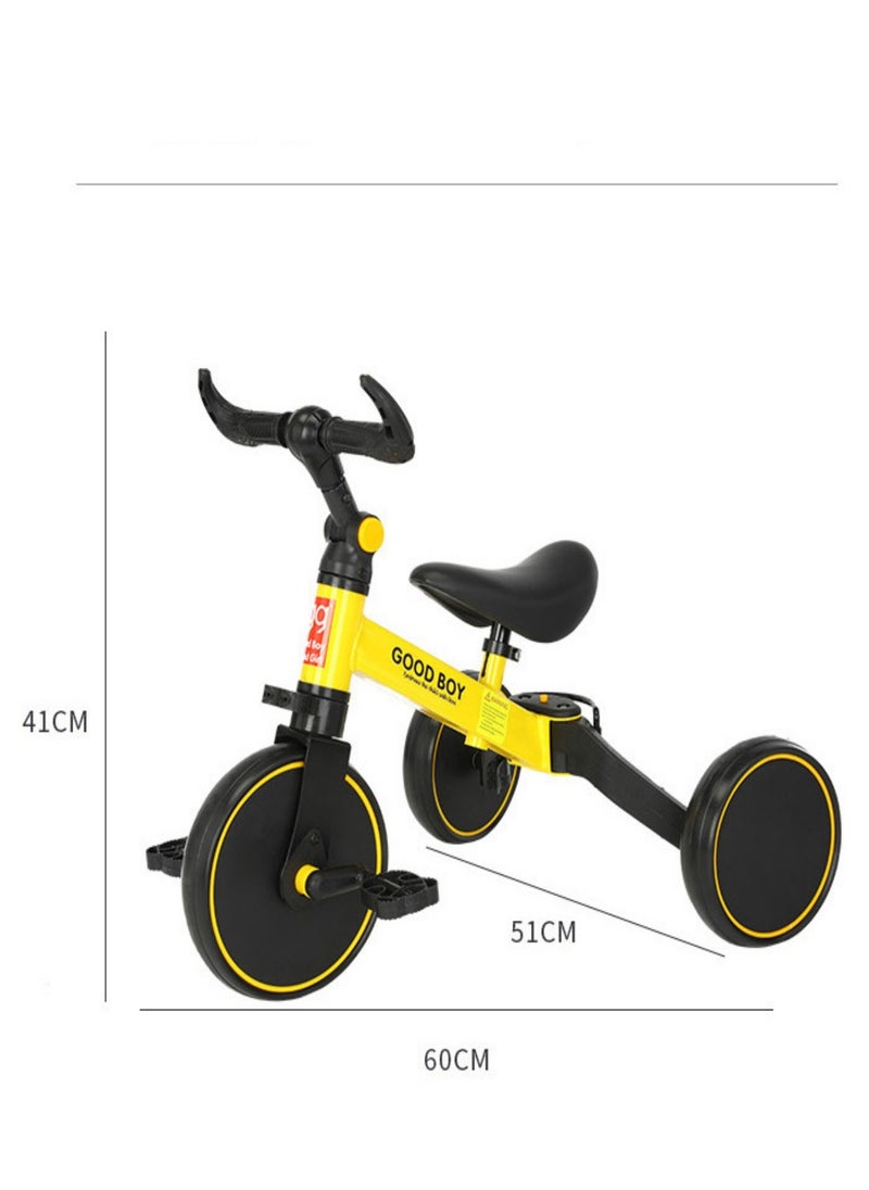 3-in-1 Convertible Kids Tricycle Balance Bike (Yellow)