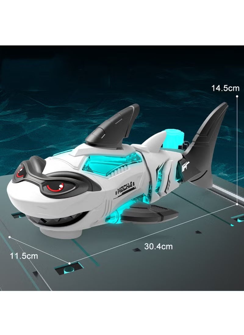 Electric Shark Toy Cute Robotic Shark Toy Crawling Electric Fish Simulated Shark Interactive Musical Toy with Automatic Driving, Playing Music, Led Lights Kids Gifts (White)