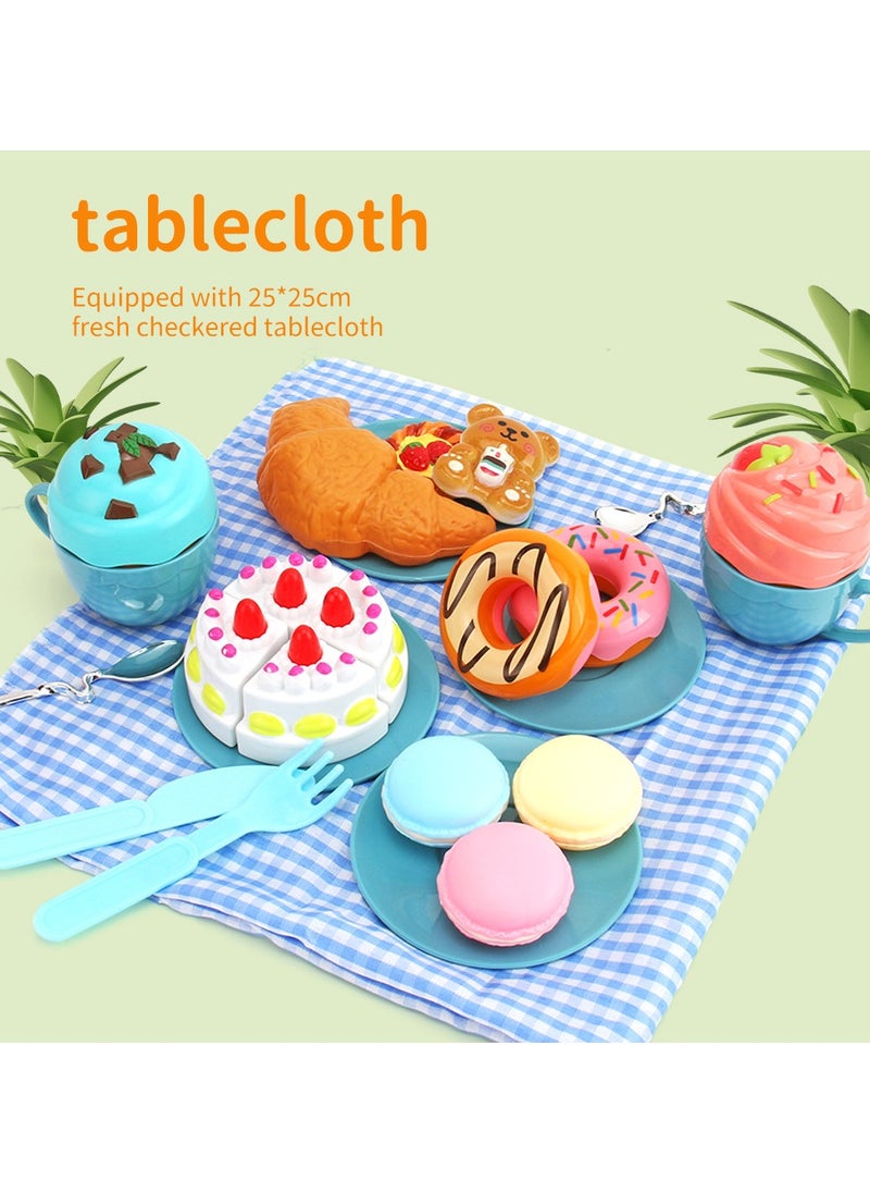 30 Pcs Kids Picnic Basket,Toy Food for Toddlers, Play Food Sets for Kids Kitchen Role Playset with Carry Case Fake Food Cake Dessert Play Kitchen Accessories, Birthday for Toddler Girls Boys