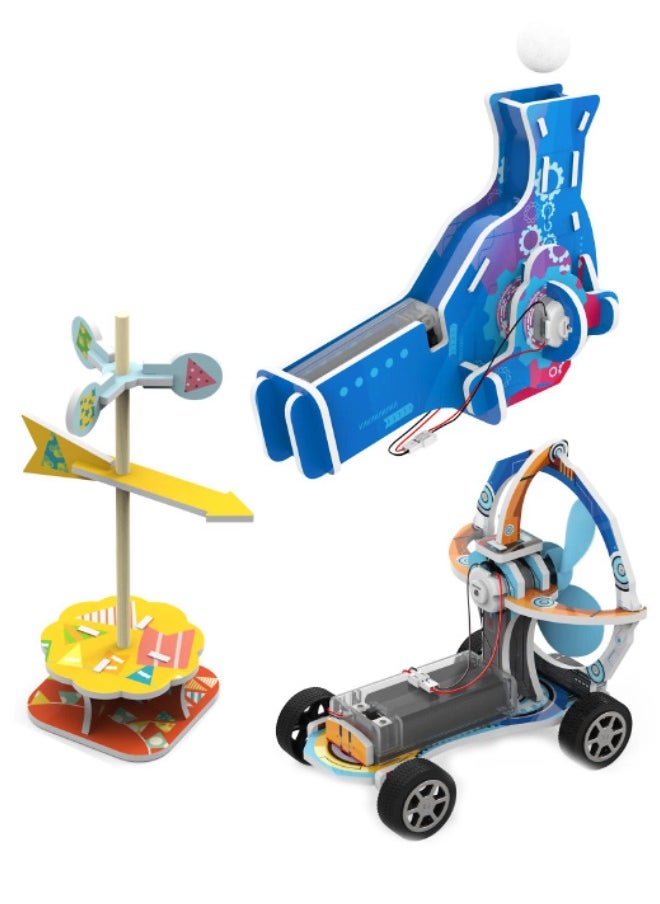 3 Pack STEM Kits for Kids, Science Kits Craft for Kids, Wind Power Experiment 3D Puzzle Set, Scientific Experiment DIY Building Kits, STEM Activities Toy for Boys Girls (Wind Car/Blower/Weather Vane)