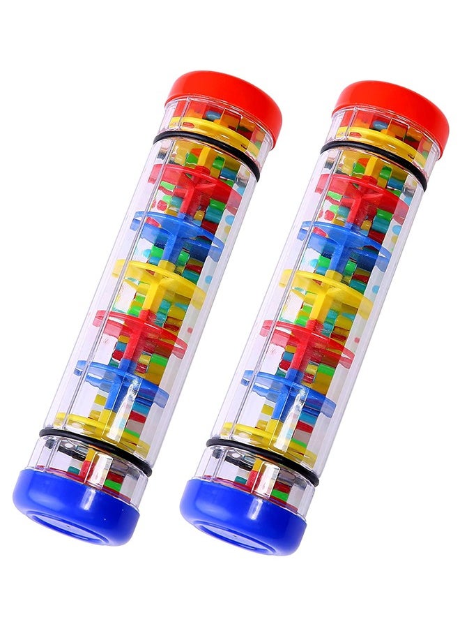 2 Pack Rainmaker Rain Stick Musical Instrument for Babies, Toddlers and Kids, 8 Inch Rainfall Rattle Tube Rainstick Shaker Toy