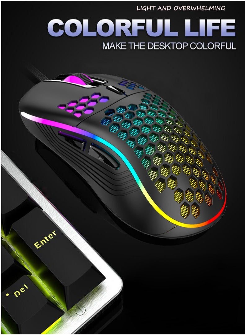 Honeycomb RGB Wired Gaming Mouse, Lightweight Design, Ergonomic Grip, Suitable for Desktop, Laptop, Office, Gaming