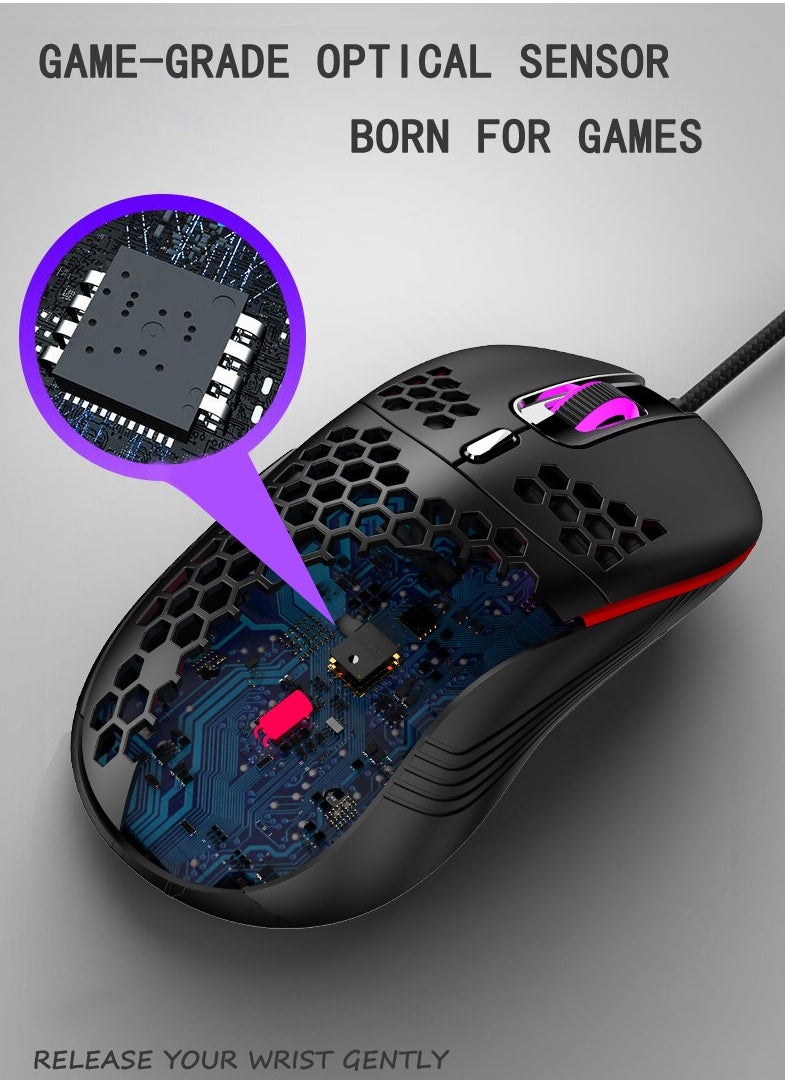 Honeycomb RGB Wired Gaming Mouse, Lightweight Design, Ergonomic Grip, Suitable for Desktop, Laptop, Office, Gaming