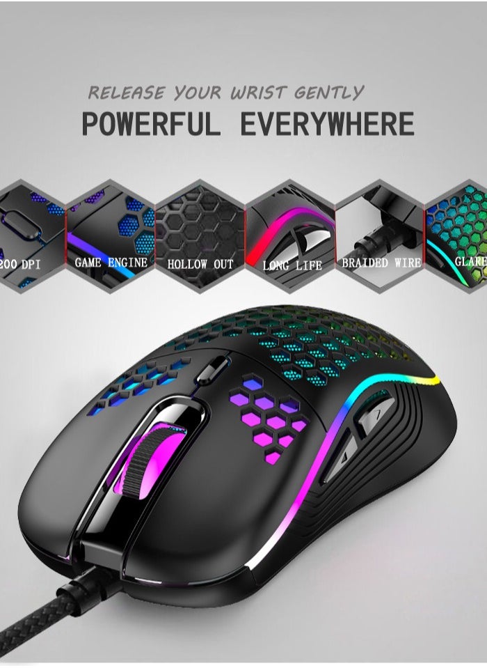 Honeycomb RGB Wired Gaming Mouse, Lightweight Design, Ergonomic Grip, Suitable for Desktop, Laptop, Office, Gaming