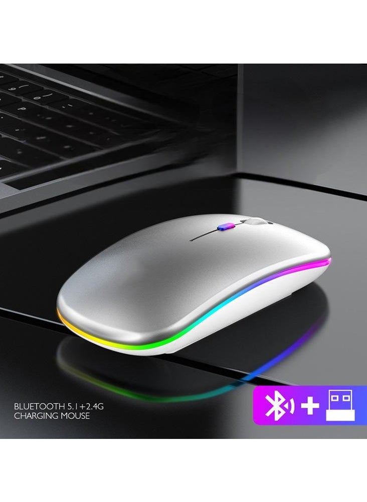 Rechargeable Dual-Mode Wireless Mouse with RGB Light, 2.4G and Bluetooth 5.1, Portable Silent Mouse for Office and Travel