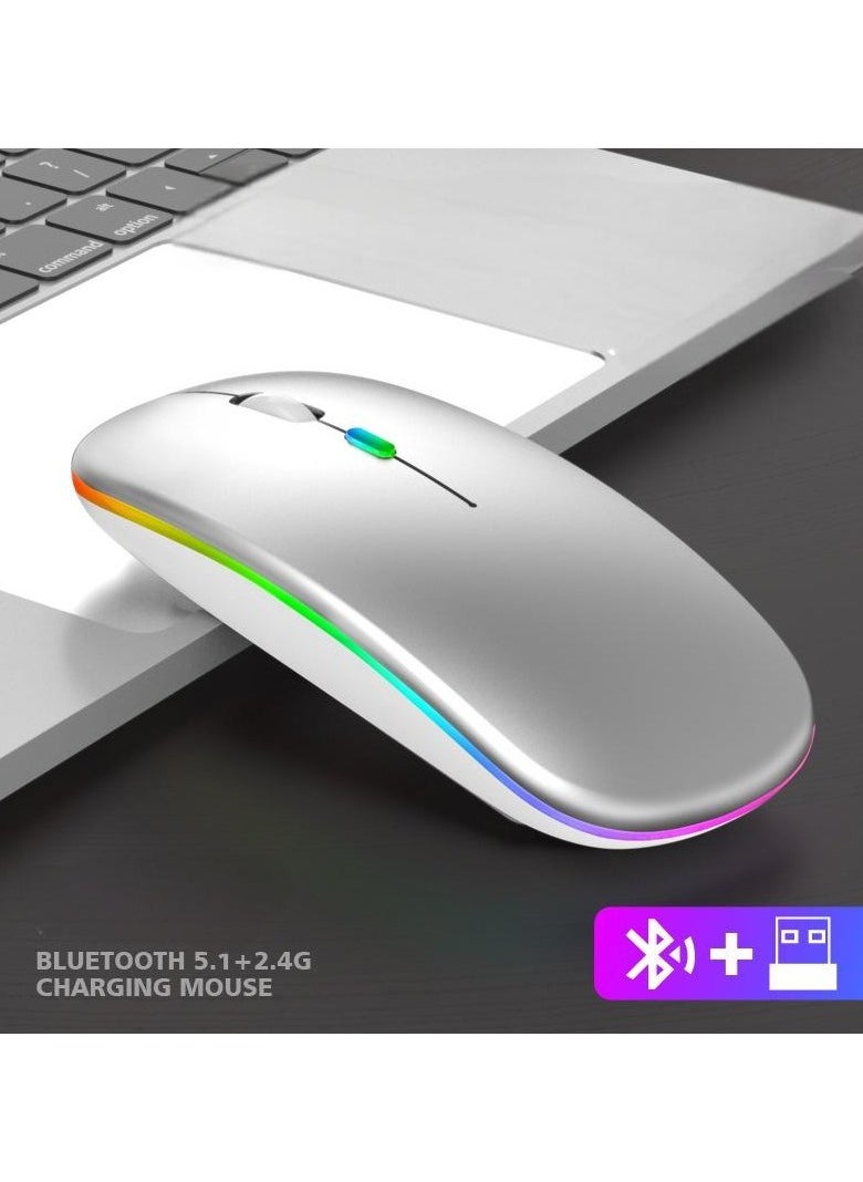 Rechargeable Dual-Mode Wireless Mouse with RGB Light, 2.4G and Bluetooth 5.1, Portable Silent Mouse for Office and Travel