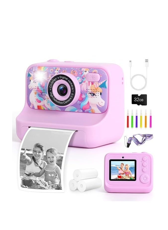Kids Instant Print Camera with 1080P Video, Digital Photo, MP3 Player, Games & Rechargeable Battery – Fun Toy Camera for Boys & Girls