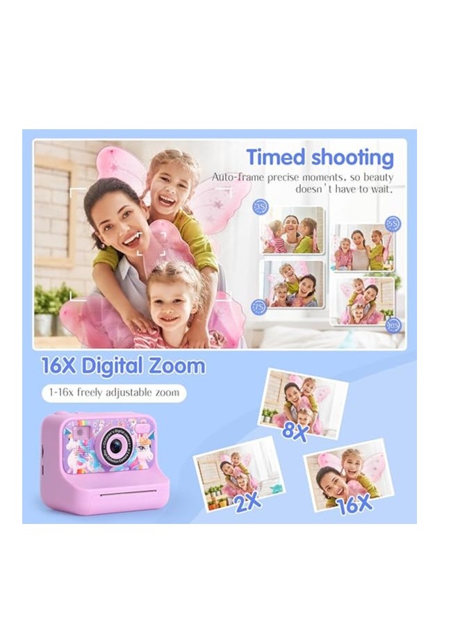Kids Instant Print Camera with 1080P Video, Digital Photo, MP3 Player, Games & Rechargeable Battery – Fun Toy Camera for Boys & Girls